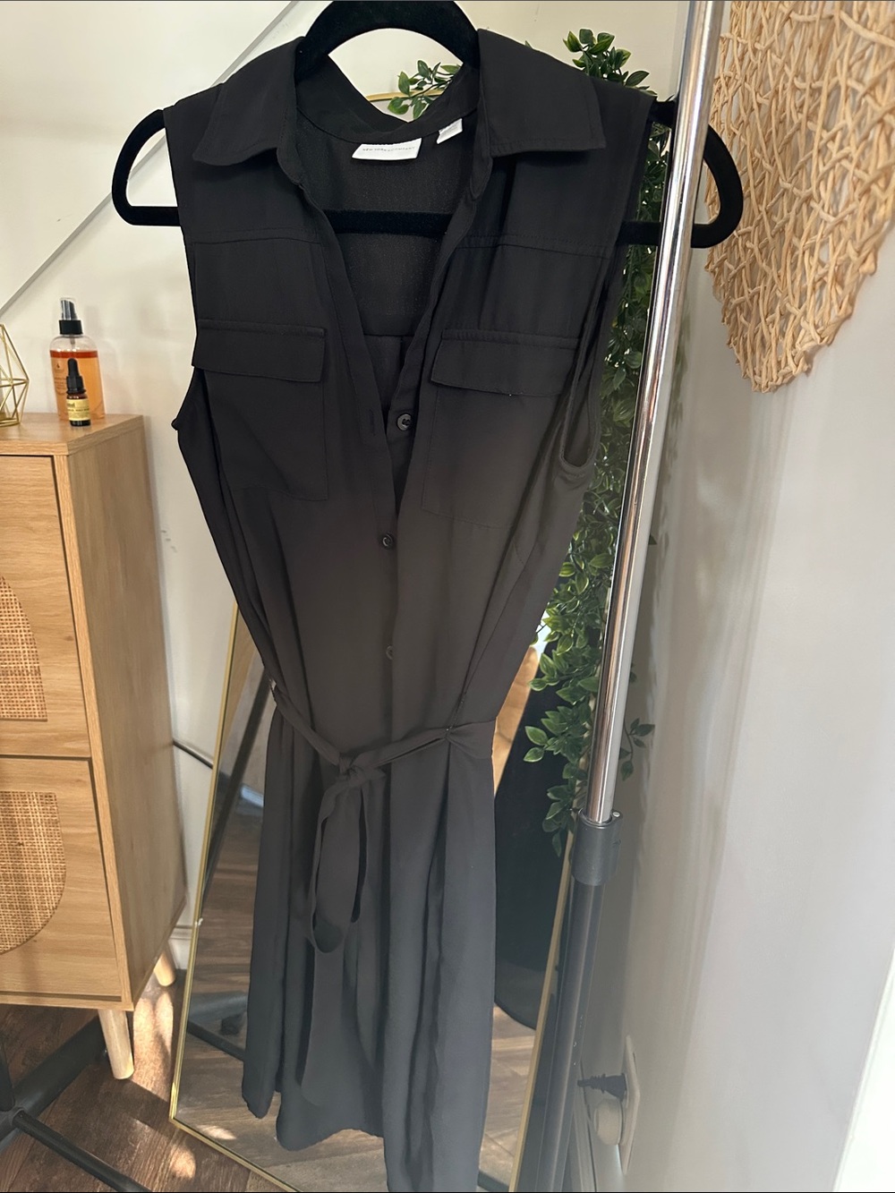 New York & Company Dark Brown Sleeveless Shirt Dress